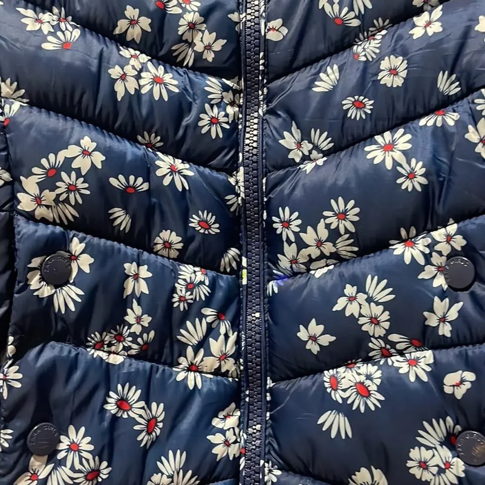 Zara girls 6 blue white floral front zip with pockets puffer jacket euc